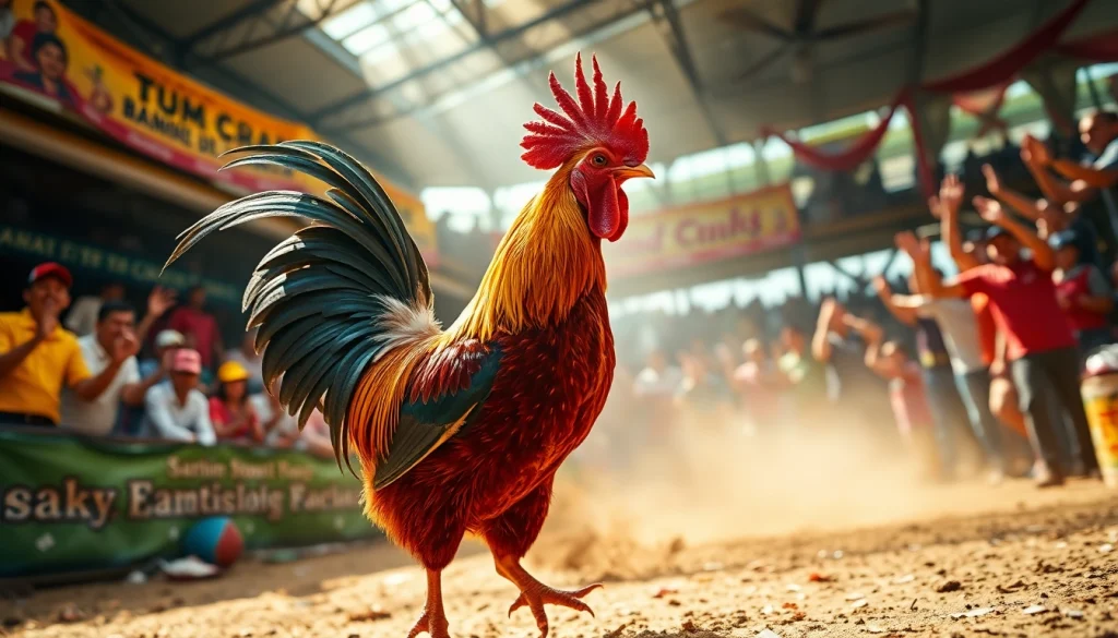 Watch a thrilling cockfight at 69vn.rodeo with an intense atmosphere featuring a vibrant rooster.