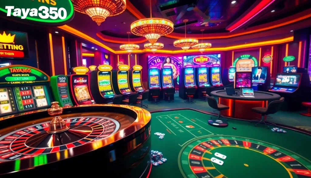 Experience the thrill of online gambling with Taya365's exciting casino games, including vibrant slot machines and dynamic roulette tables.