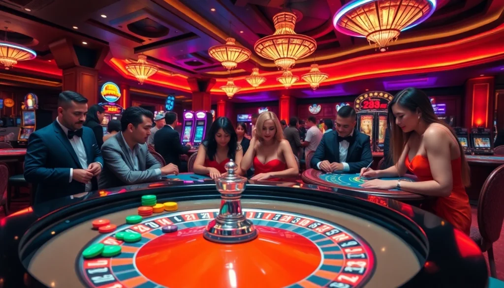 Experience the thrill of 대구 오피 gaming at a lively casino, showcasing roulette and diverse players engaging in exciting bets.
