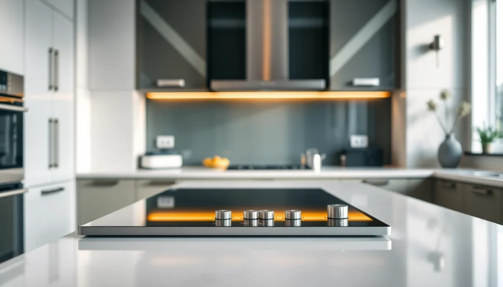 Cooking with a high-tech induction hob in a stylish kitchen setting, showcasing sleek design and user-friendly controls.