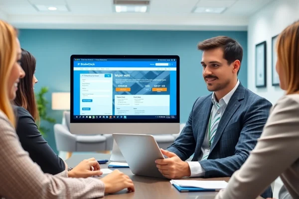 Evaluate brokers using the FINRA BrokerCheck tool in a professional office environment.