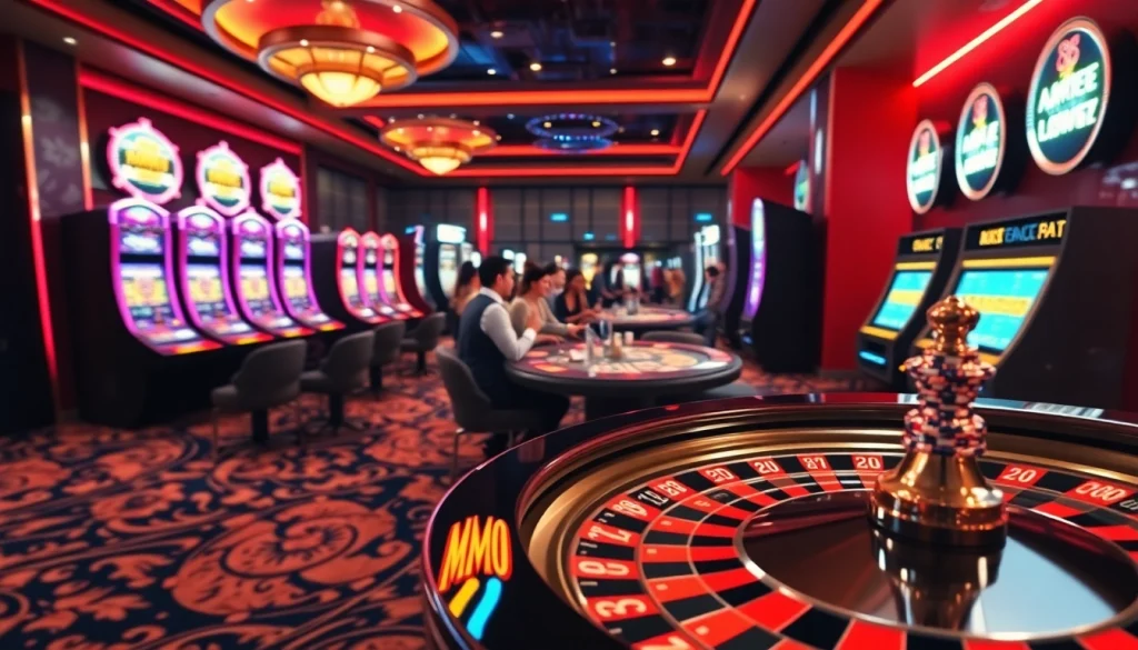 Experience the thrill of casino gaming with MMOO, featuring an engaging roulette table and excited players.